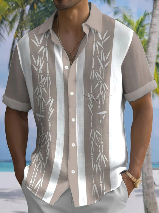 Men’s Bamboo Print Casual Shirt - Short Sleeve, Ideal for Summer Vacations & Resort Wear