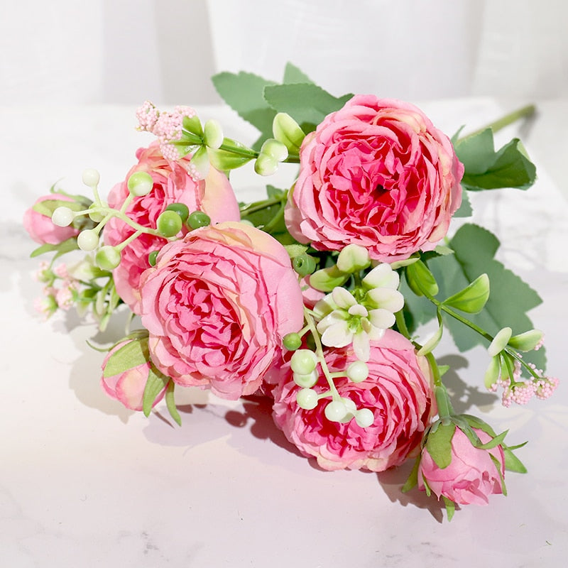 Pink Silk Peony Artificial Flowers | Beautiful bouquet of Rose | Home Decor | - Smart Shoppers Deal