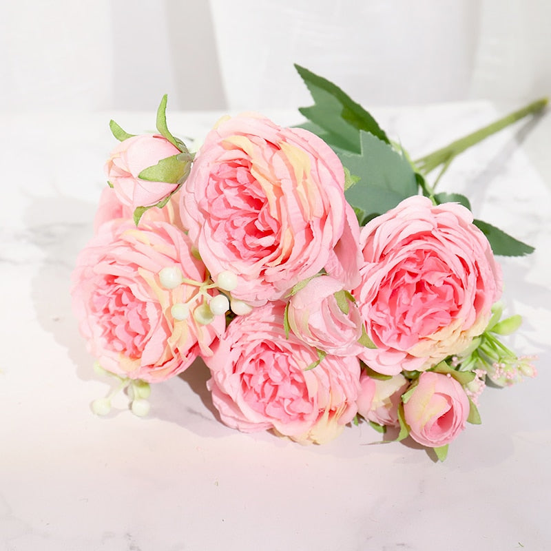 Pink Silk Peony Artificial Flowers | Beautiful bouquet of Rose | Home Decor | - Smart Shoppers Deal