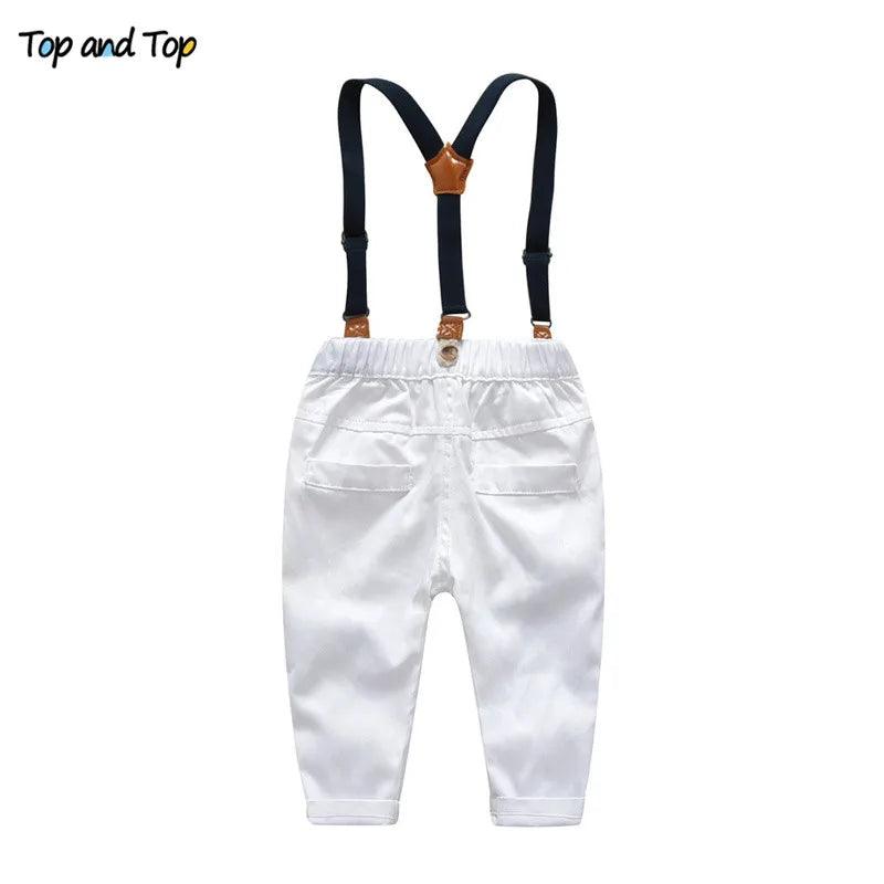 Boy's Formal Suits Long Sleeve Shirt+Suspenders Trousers Casual kids Clothes