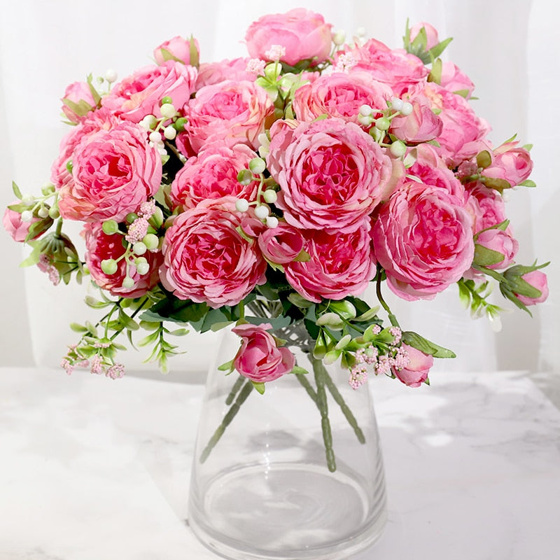 Pink Silk Peony Artificial Flowers | Beautiful bouquet of Rose | Home Decor | - Smart Shoppers Deal