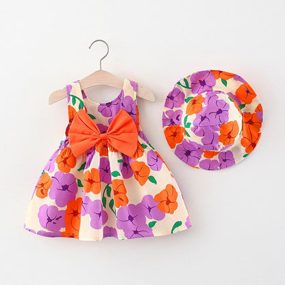 Baby Girl Dress | Flower Print Bow Princess Party Dress with Hat | New Summer style 2023 - Smart Shoppers Deal