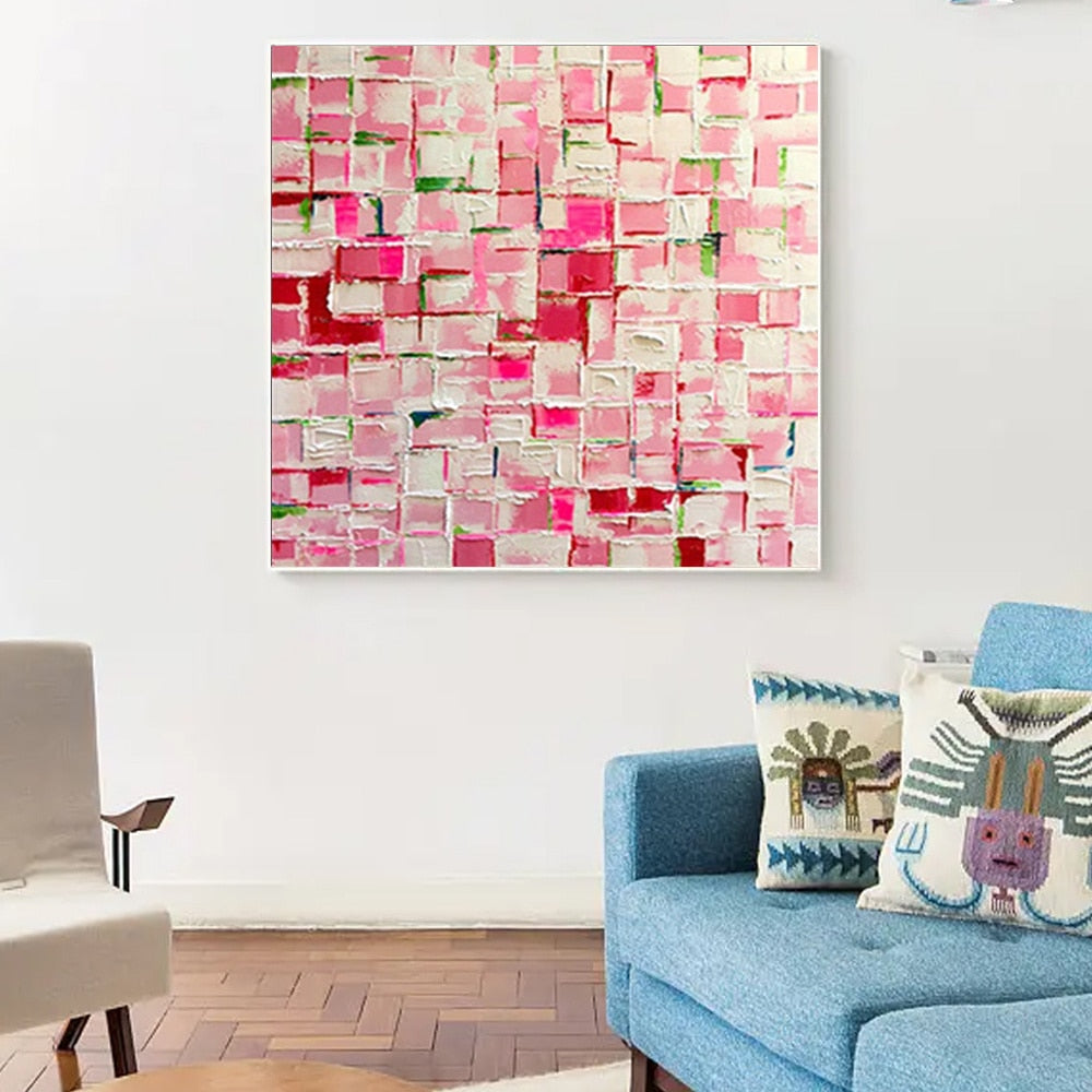 Hand Painted Oil Paintings for Home or Hotel room Decoration | Pink Square Pictures Wall Art - Smart Shoppers Deal