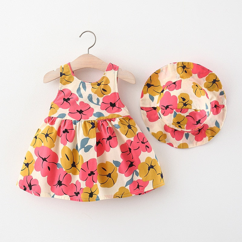 Baby Girl Dress | Flower Print Bow Princess Party Dress with Hat | New Summer style 2023 - Smart Shoppers Deal