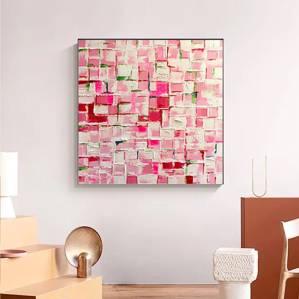 Hand Painted Oil Paintings for Home or Hotel room Decoration | Pink Square Pictures Wall Art - Smart Shoppers Deal