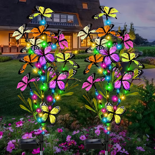 Solar Powered Butterfly Garden Stake Lights 2-Pack – LED Lawn Lamps with ABS Resin, Auto Charging, 36V Wireless Ambient Lighting for Yard & Garden - SSD