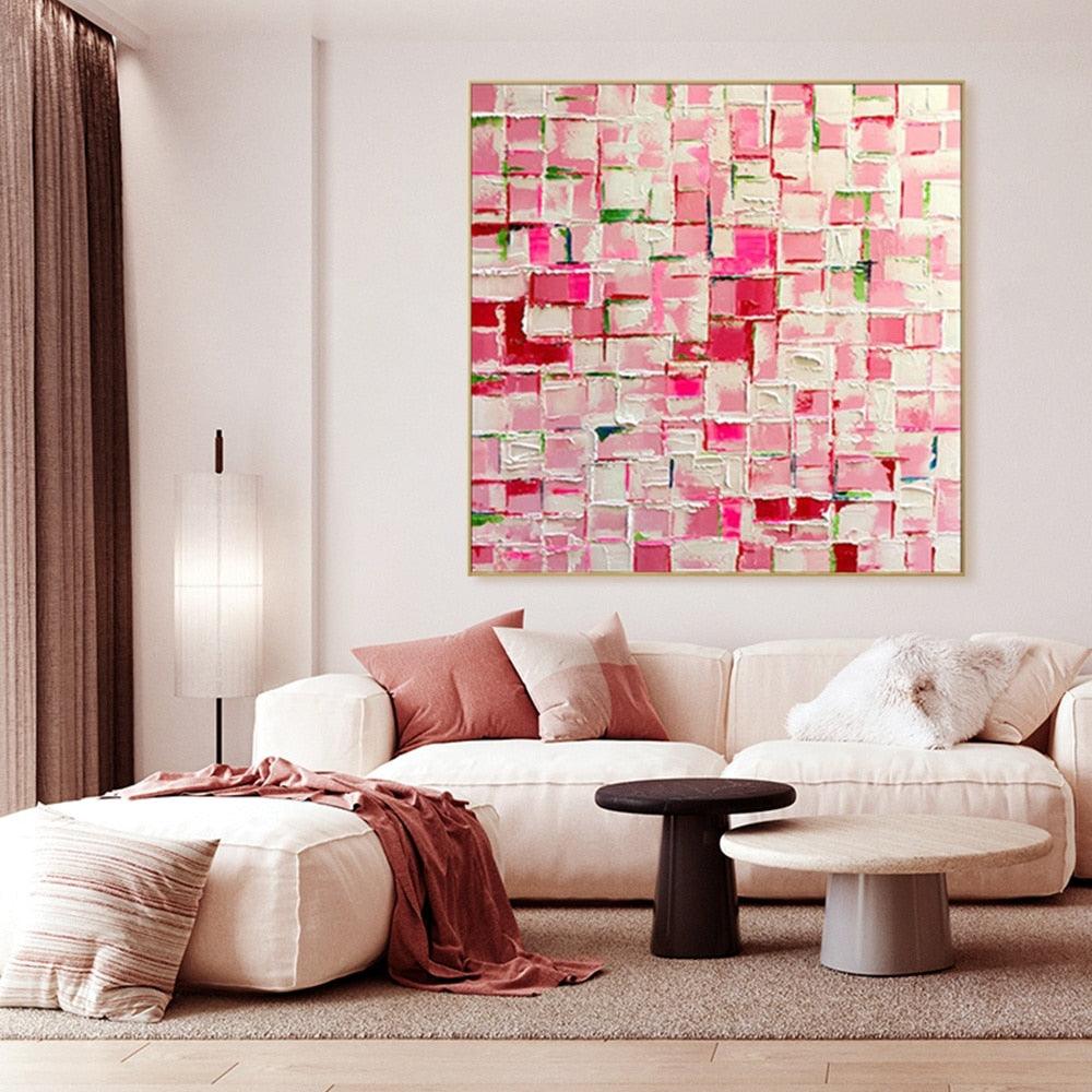 Hand Painted Oil Paintings for Home or Hotel room Decoration | Pink Square Pictures Wall Art - Smart Shoppers Deal