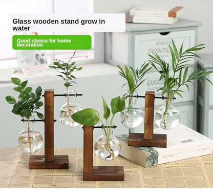 Eco Friendly Terrarium Hydroponic Plant Vases with Transparent Flower Pot and Wooden Frame - New - Smart Shoppers Deal