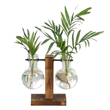 Eco Friendly Terrarium Hydroponic Plant Vases with Transparent Flower Pot and Wooden Frame - New - Smart Shoppers Deal