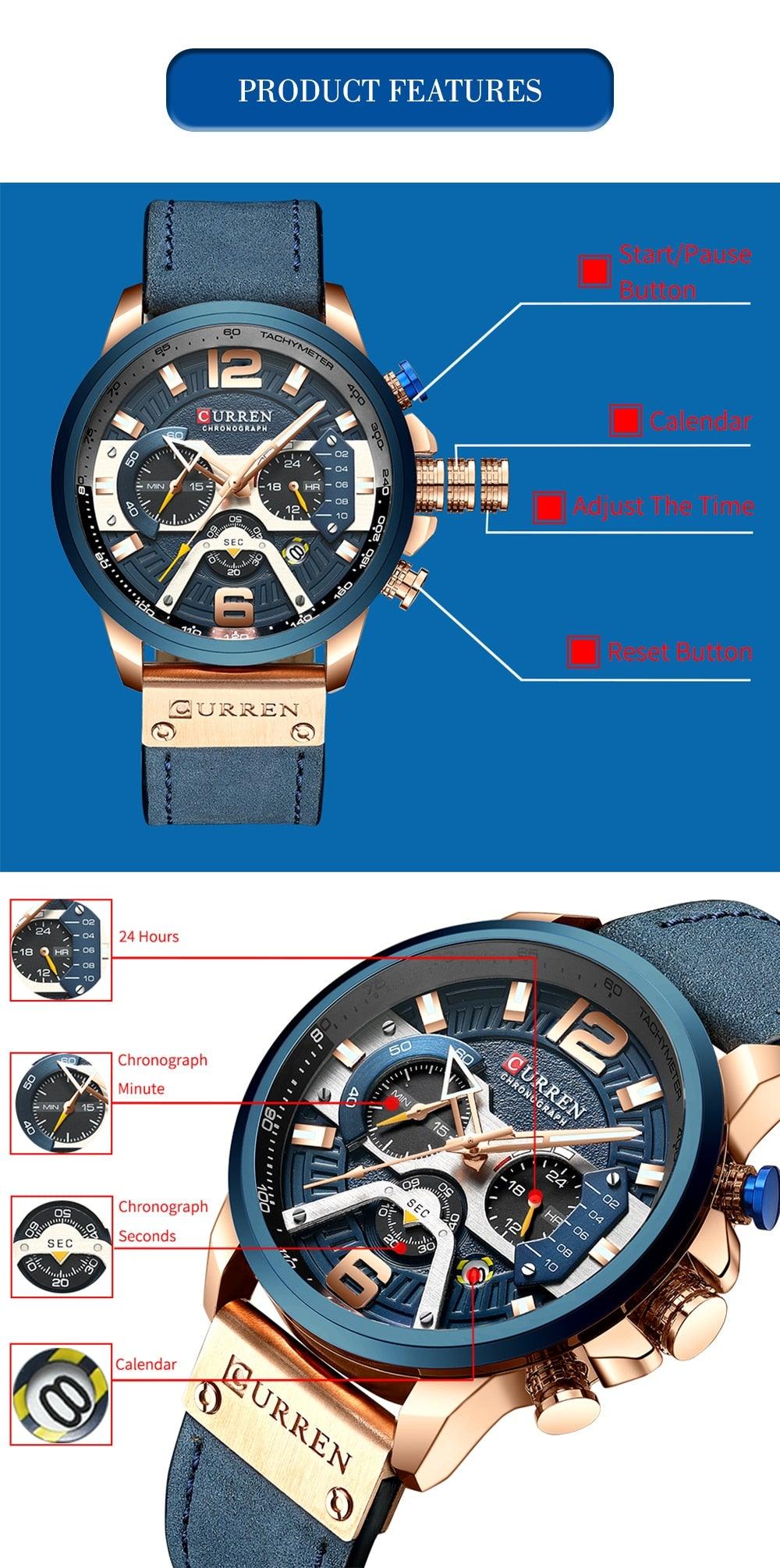 Men's Leather Strap Chronograph Luxury Wrist Watch - Smart Shoppers Deal